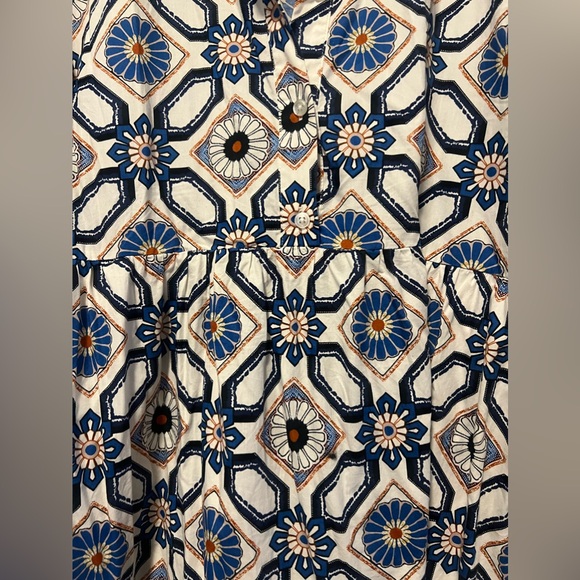 Anthropologie Bettina Tiered Shirt Dress Tile Print - Picture 4 of 8
